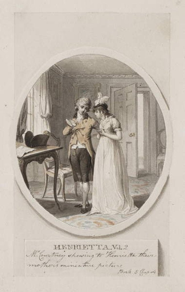 Detail of Mr Courtney shewing to Henrietta their mothers miniature picture, Book 5 Chapter 4 by Richard Corbould