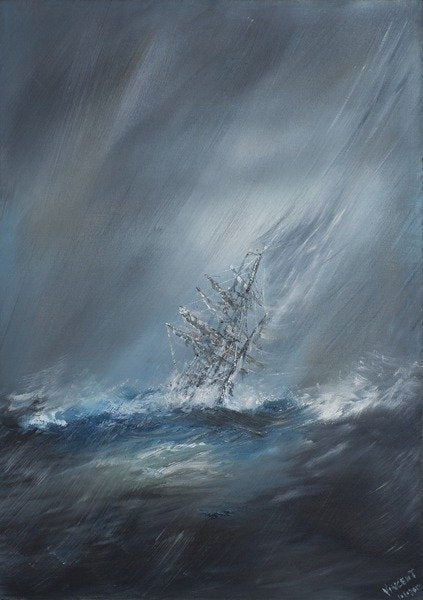 Detail of HMS Beagle in Storm off Cape Horn 24th December1832. 2012 by Vincent Alexander Booth