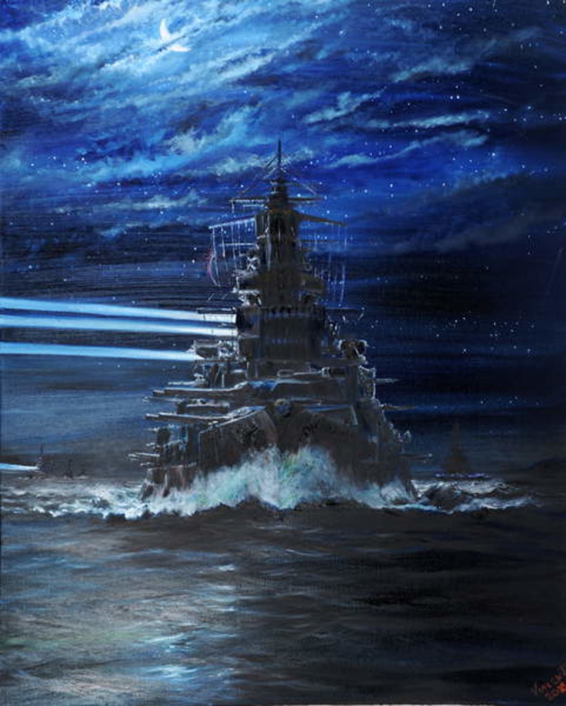 Detail of IJN Hiei and Akatsuki light up USS Atlanta, Guadalcanal 1942, 2018 by Vincent Alexander Booth