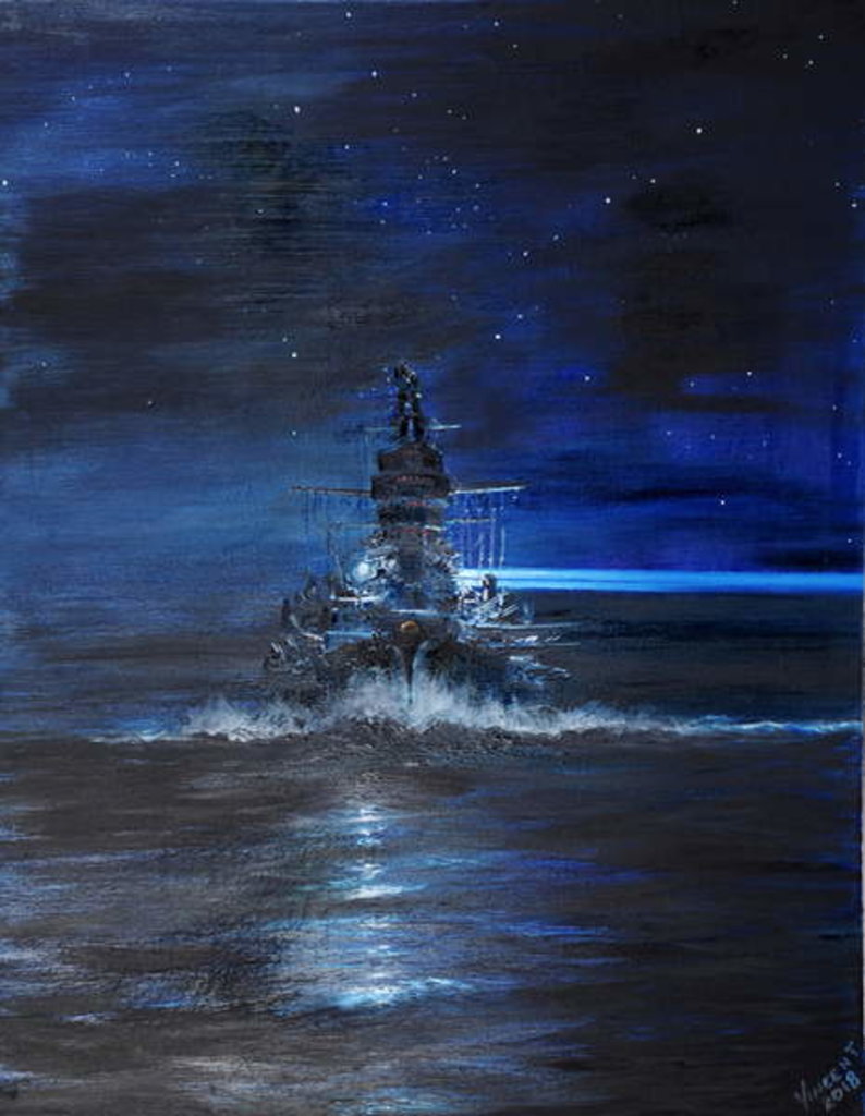 Detail of Kirishima with Atago light up USS South Dakota Guadalcanal 1942, 2018 by Vincent Alexander Booth