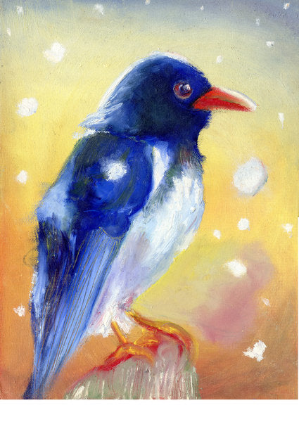 Detail of Red Billed Magpie with snow drops , 2012 by Nancy Moniz Charalambous