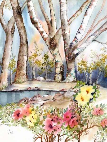 Detail of Wild Rose Pond, 2012 by Neela Pushparaj