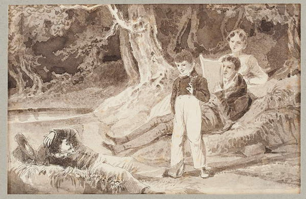 Detail of Four figures among the trees on a hot day, 1807 by John Harden