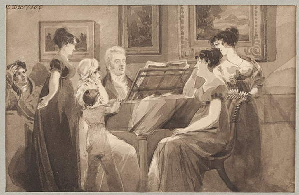 Detail of Singsong around a piano, 1806 by John Harden