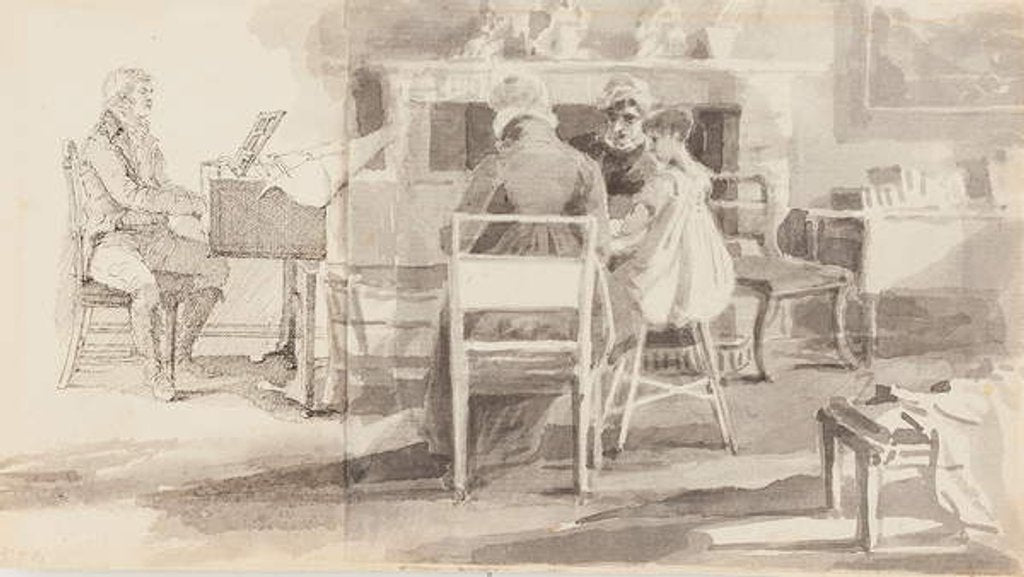 Detail of Man at the piano with three others seated by John Harden