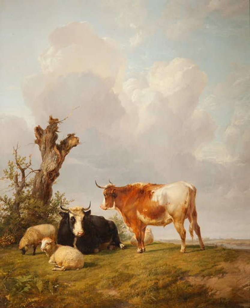 Detail of View in Stour Valley with Two Cows by Thomas Sidney Cooper
