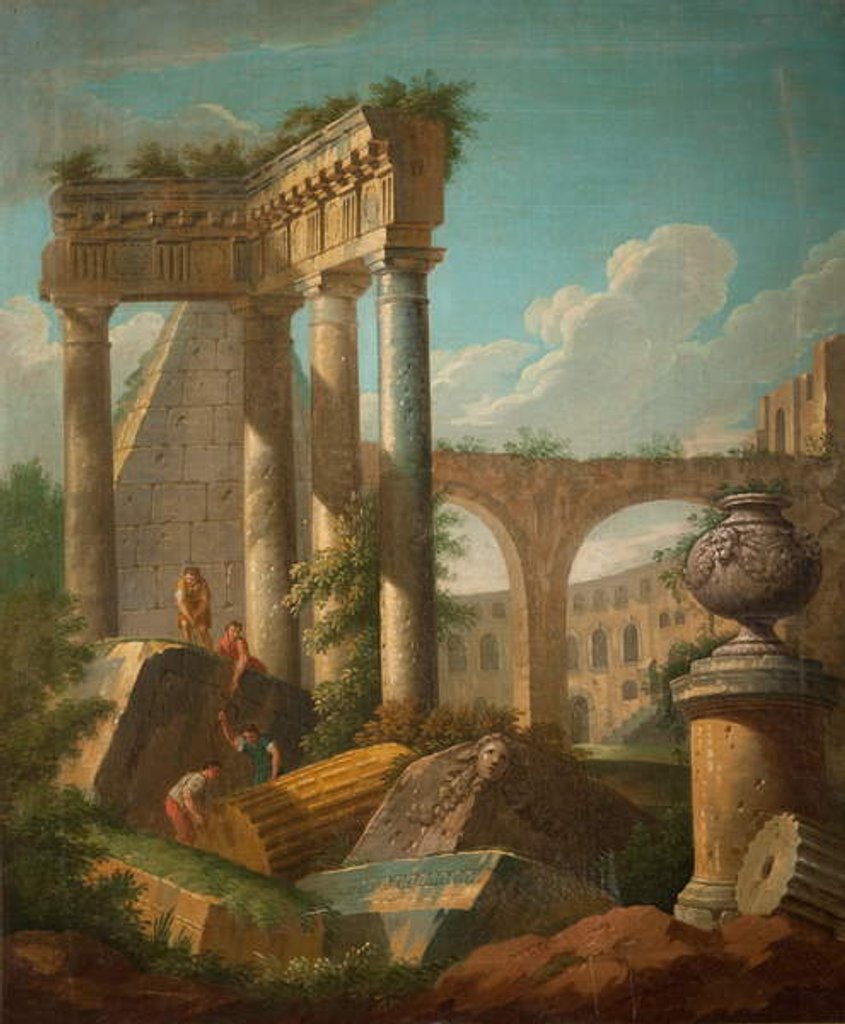 Detail of Classical Scene - Ruined Temple, 19th century by Giovanni Paolo Pannini or Panini