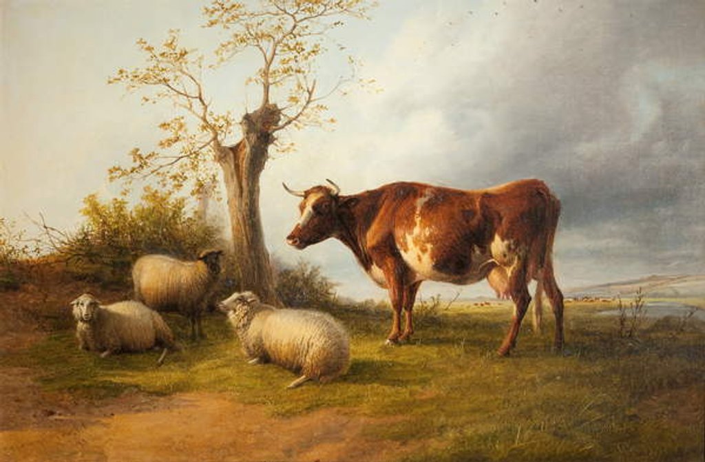 Detail of View in Stour Valley with Cow by Thomas Sidney Cooper