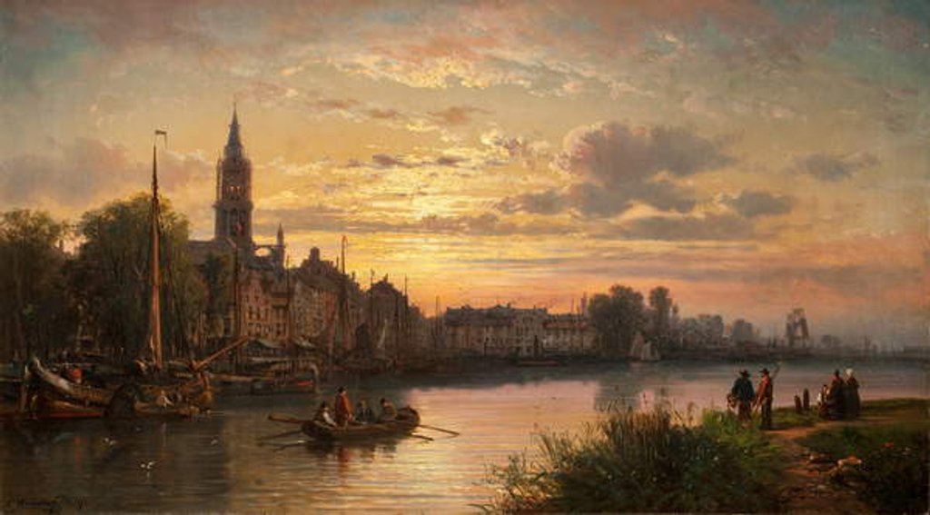 Detail of Dutch Sunset Scene, 1873 by Charles Euphrasie Kuwasseg