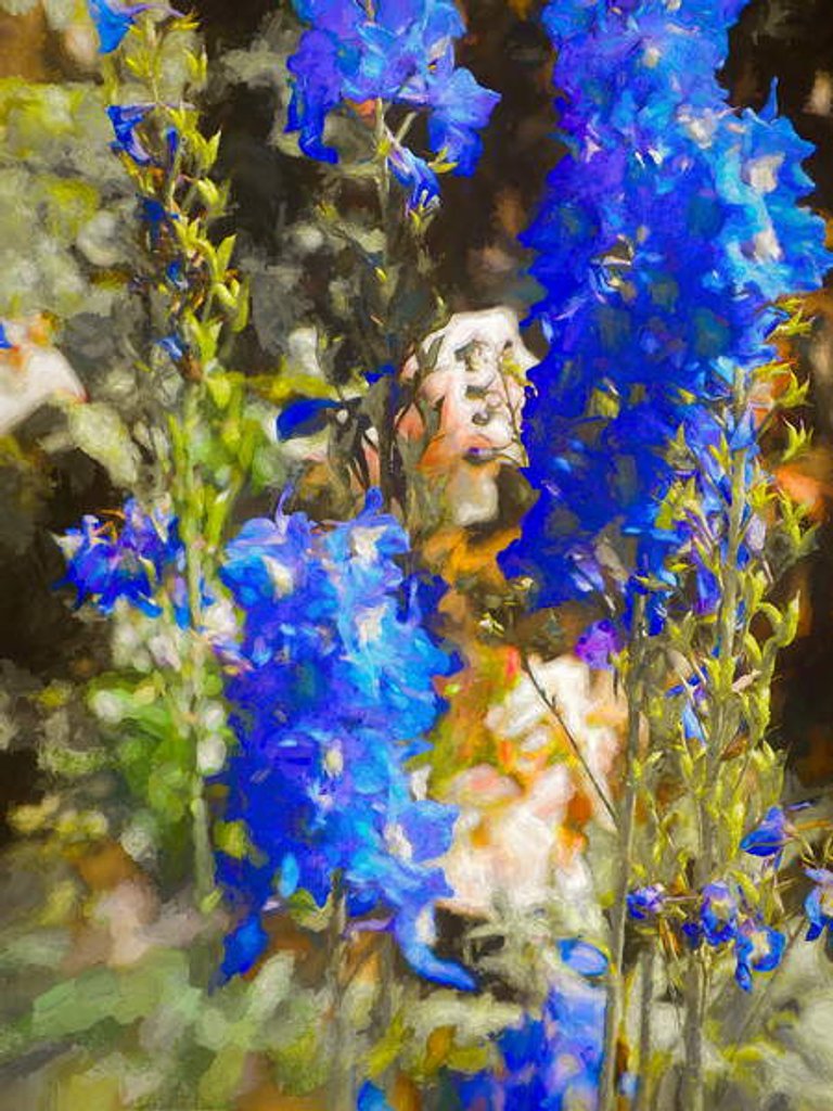Detail of Blue Delphiniums, 2019 by Helen White