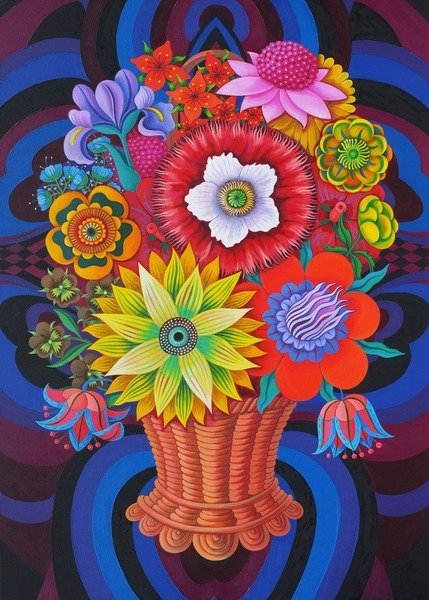 Detail of Blooms in a basket, 2013 by Jane Tattersfield