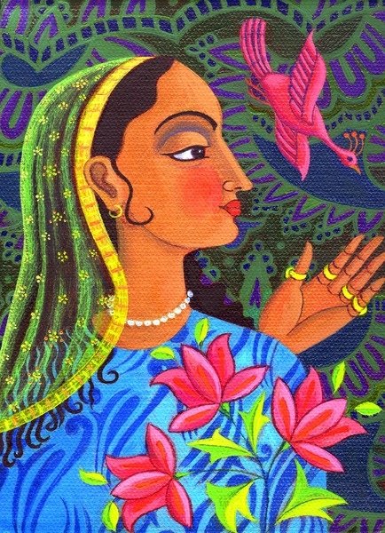 Detail of Maharani with magenta bird, 2011 by Jane Tattersfield