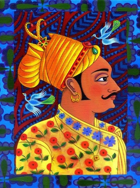 Detail of Maharaja with blue birds, 2011 by Jane Tattersfield