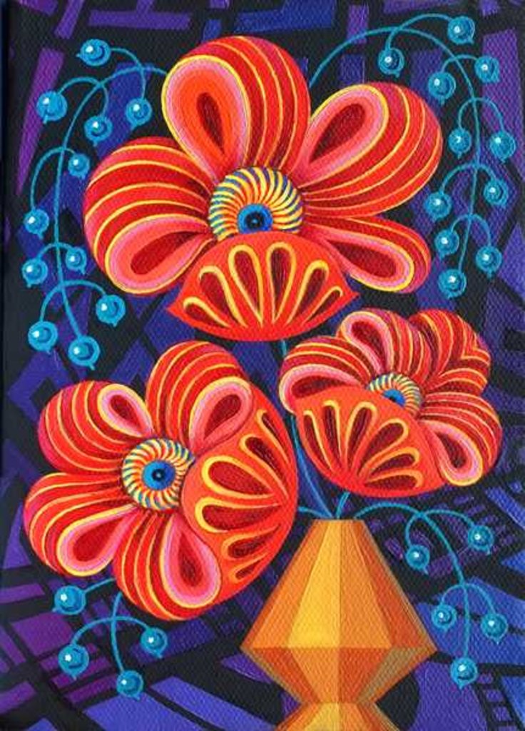 Detail of Red blooms with berries, 2016 by Jane Tattersfield