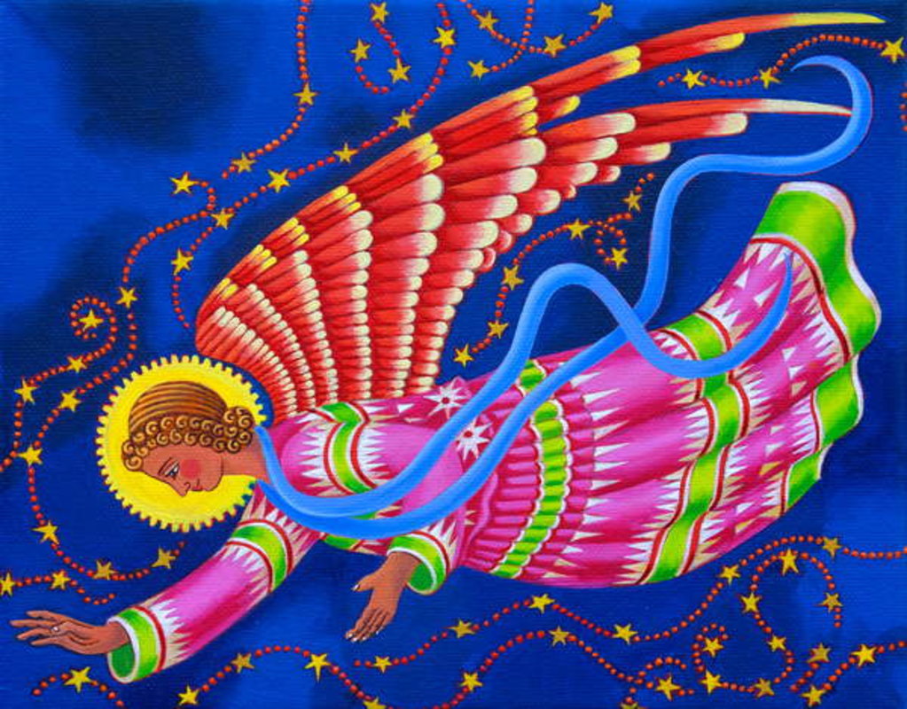 Detail of Angel with red wings, 2018 by Jane Tattersfield