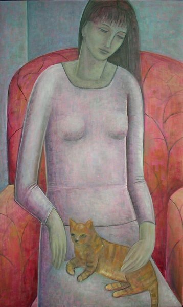 Detail of Woman with Cat by Ruth Addinall