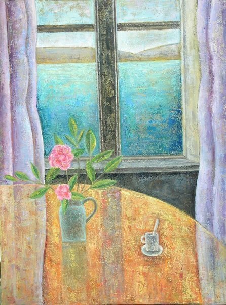 Detail of Still Life in Window with Camellia by Ruth Addinall