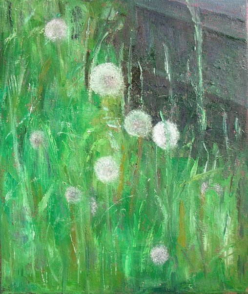 Detail of Dandelion Clocks in Grass by Ruth Addinall