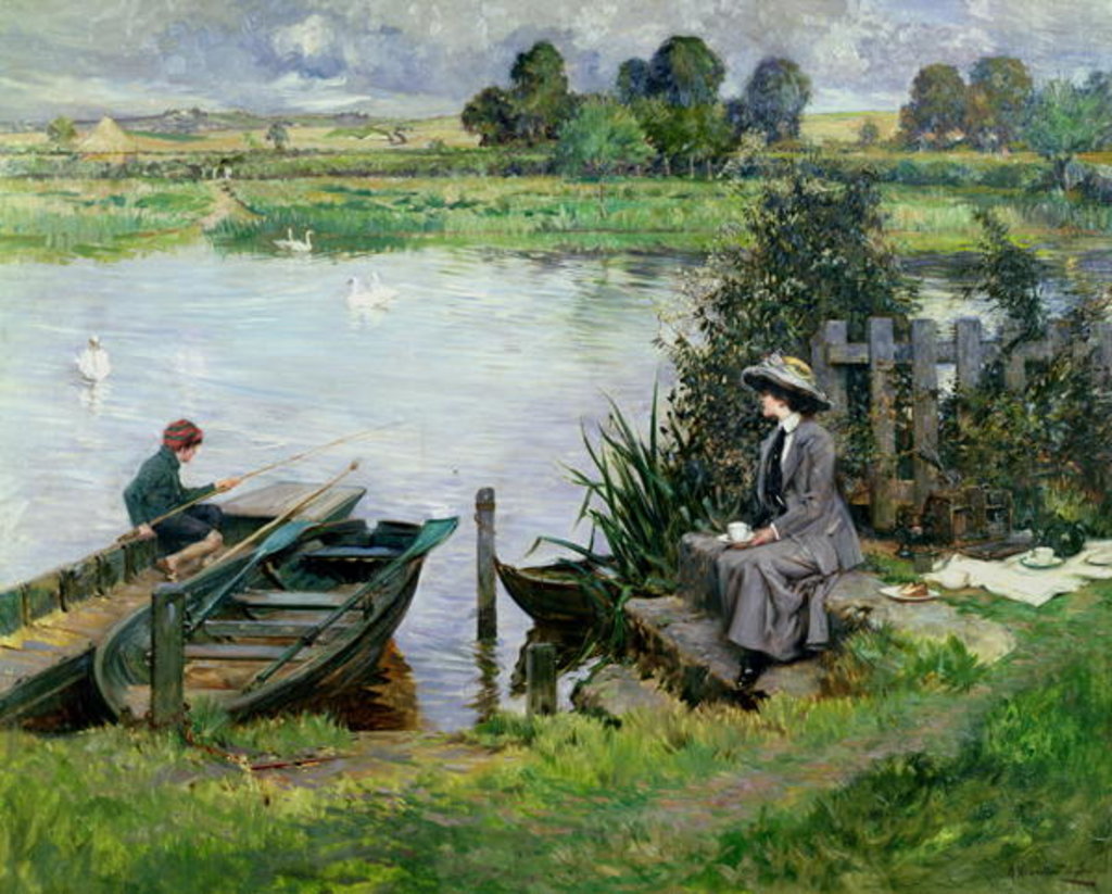 Detail of The Thames at Benson, 1912 by Albert Chevallier Tayler