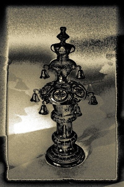 Detail of Silver Torah Handle, 2015 by Joy Lions