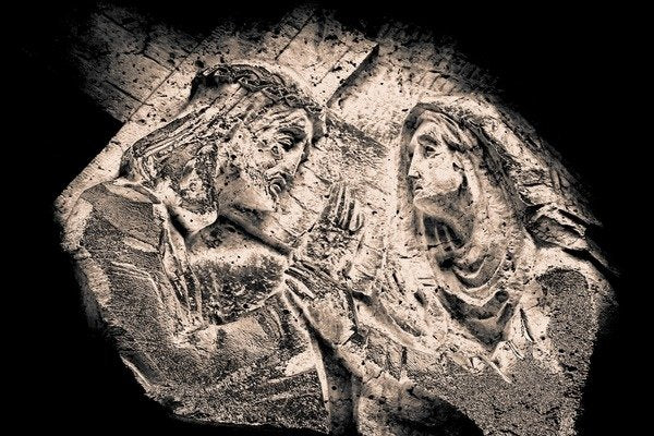 Detail of Jesus and Mary by Joy Lions