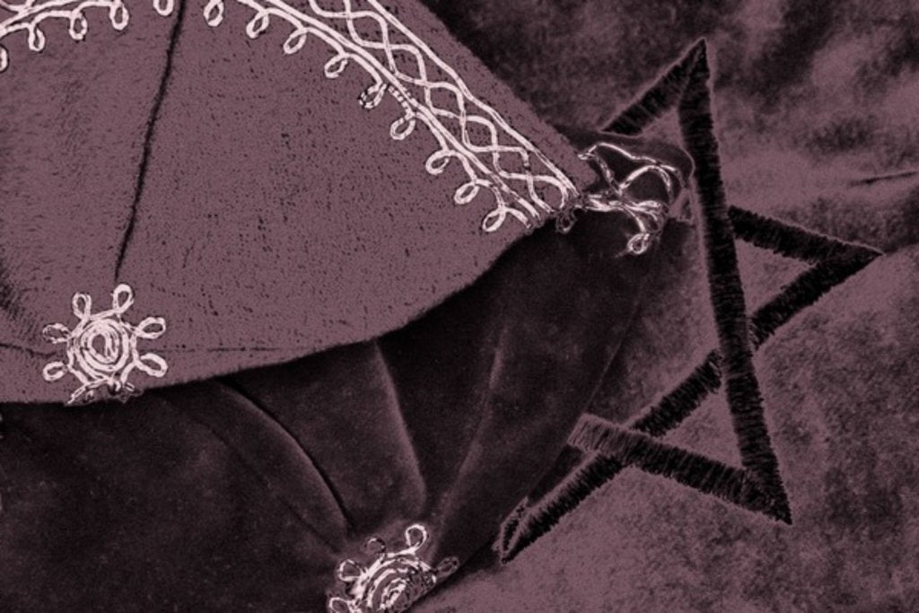 Detail of Dunny's Yarmulkes and Tallis Bag, 2016 by Joy Lions