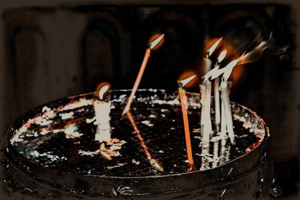 Detail of Lit Candles; from the series Church of the Holy Sepulchre, 2016 by Joy Lions