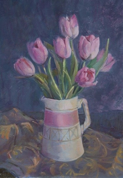 Detail of Pink tulips, 2015 by Sue Wales