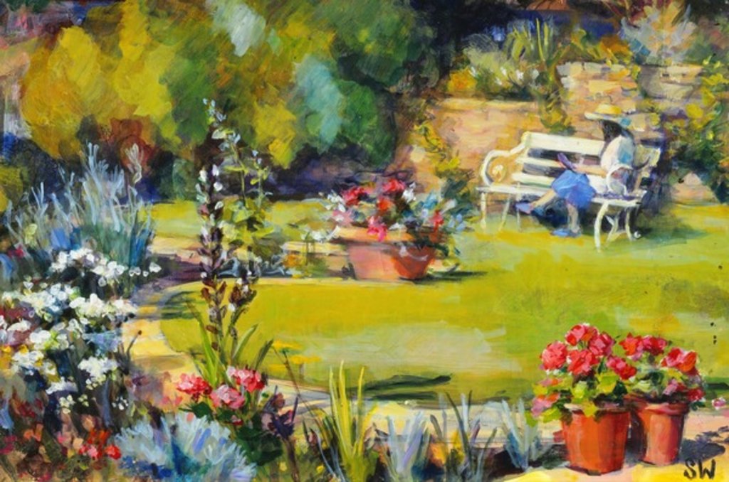 Detail of Reading in the garden, 1995 by Sue Wales