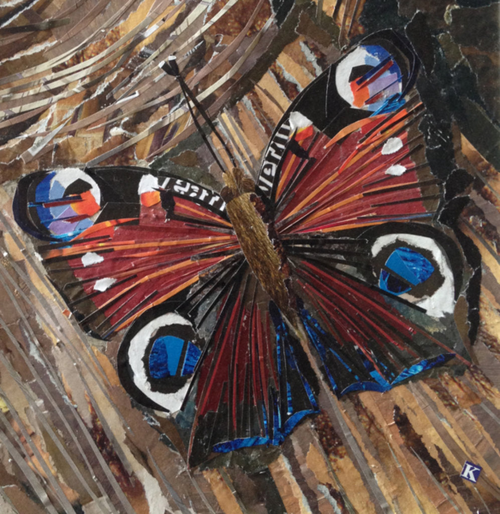 Detail of Awaken Peacock Butterfly On Woodpile, 2016 by Kirstie Adamson