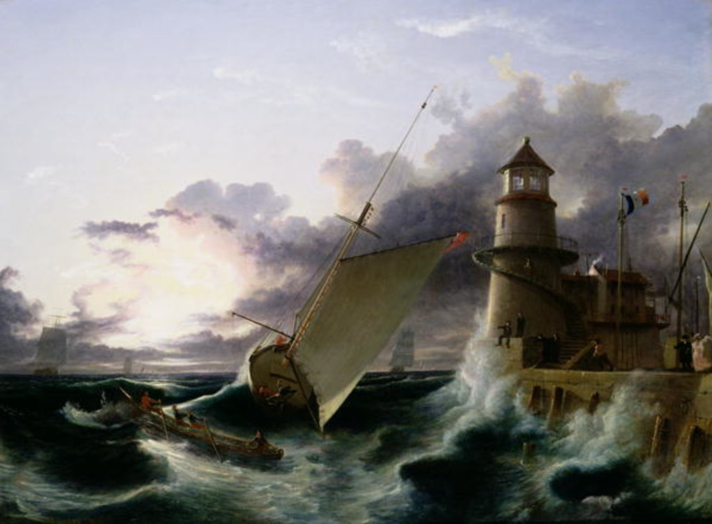 Detail of Boat by a Lighthouse, a Squall Going Off by Francis Danby