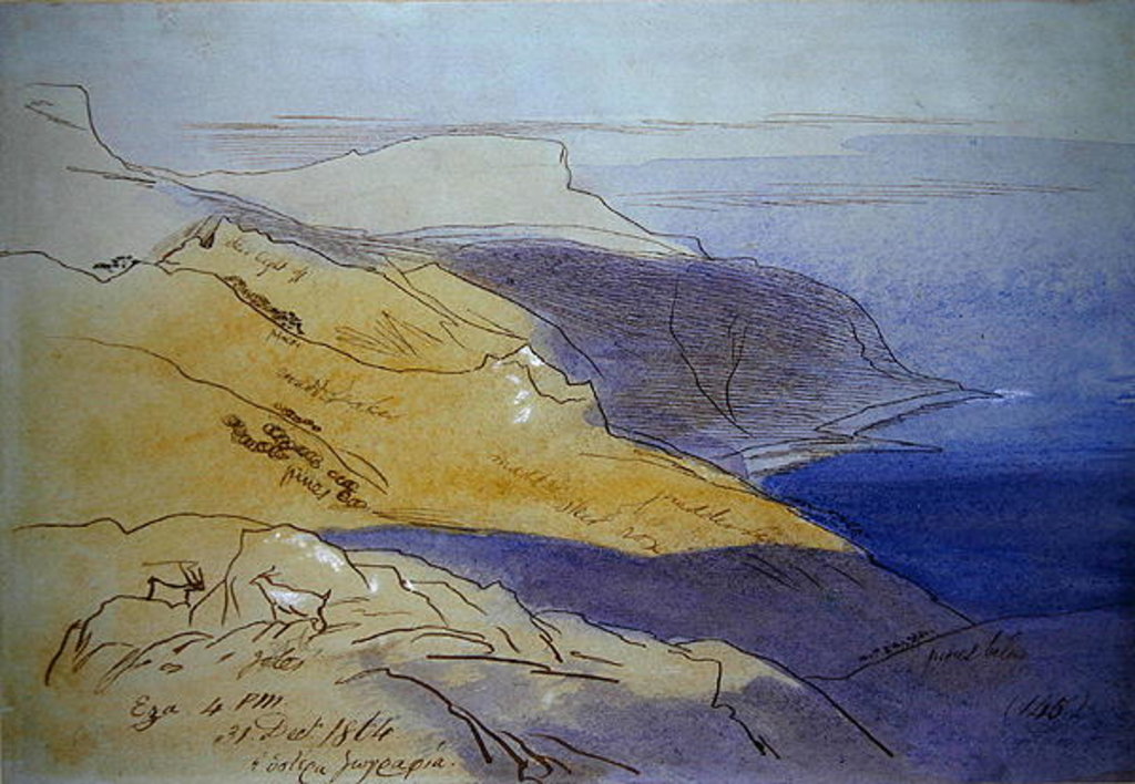 Detail of Coastal Landscape, Eza, 1864 by Edward Lear