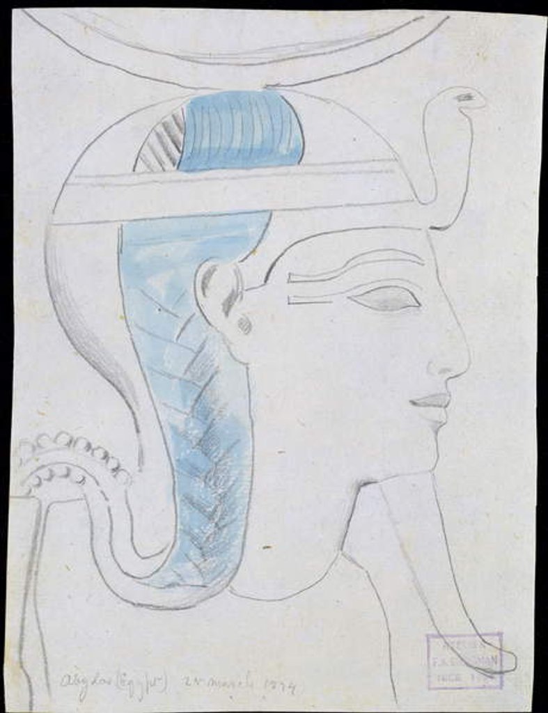 Detail of Study of a Relief of the Head of the God Khonsu in the Temple of Seti I, Abydos, 1874 by Frederick Arthur Bridgman