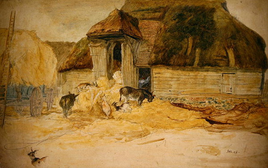 Detail of Animals Before a Thatched Barn by James Ward