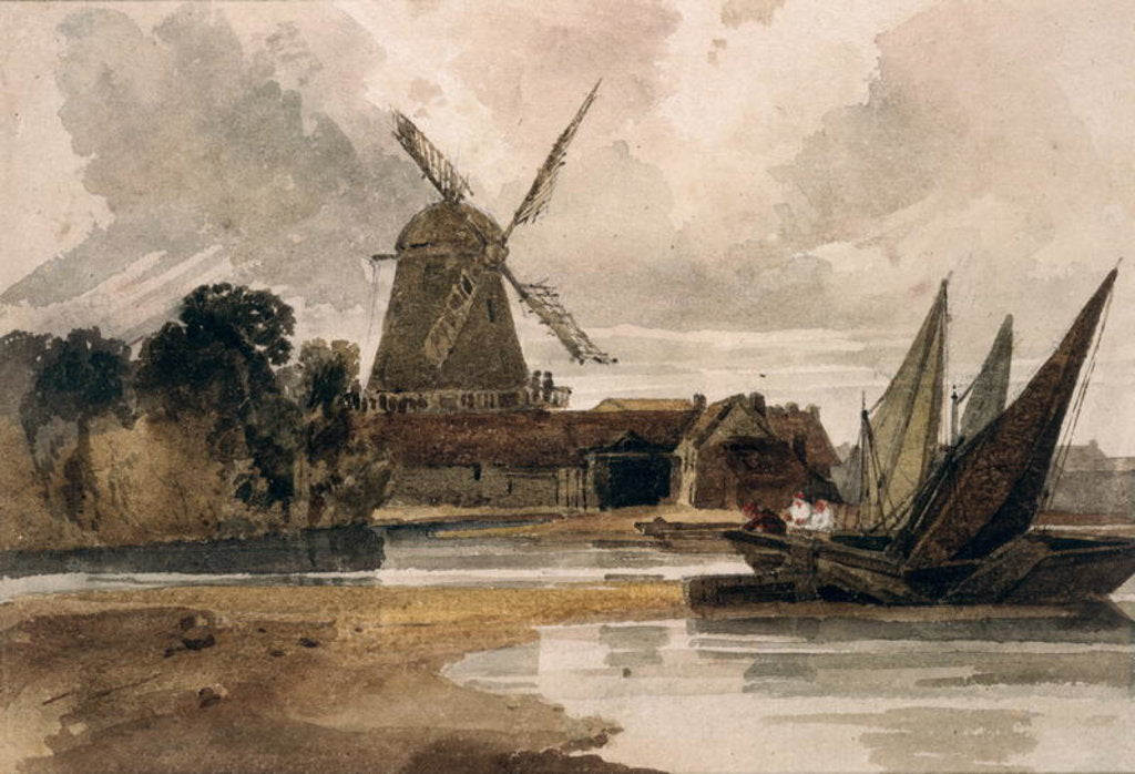 Detail of A Smock Mill on the Thames by Peter de Wint