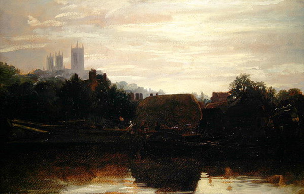 Detail of A View of Lincoln from the Foss Dyke, Dawn by Peter de Wint