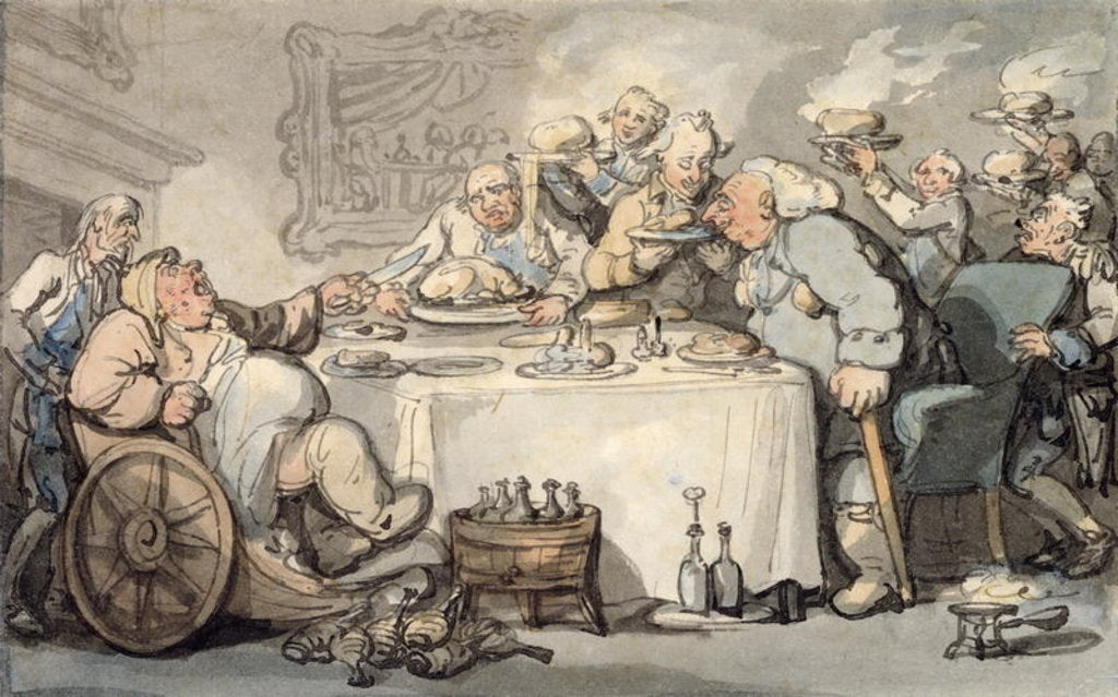 Detail of The Comforts of Bath: Gouty Gourmand at Dinner by Thomas Rowlandson