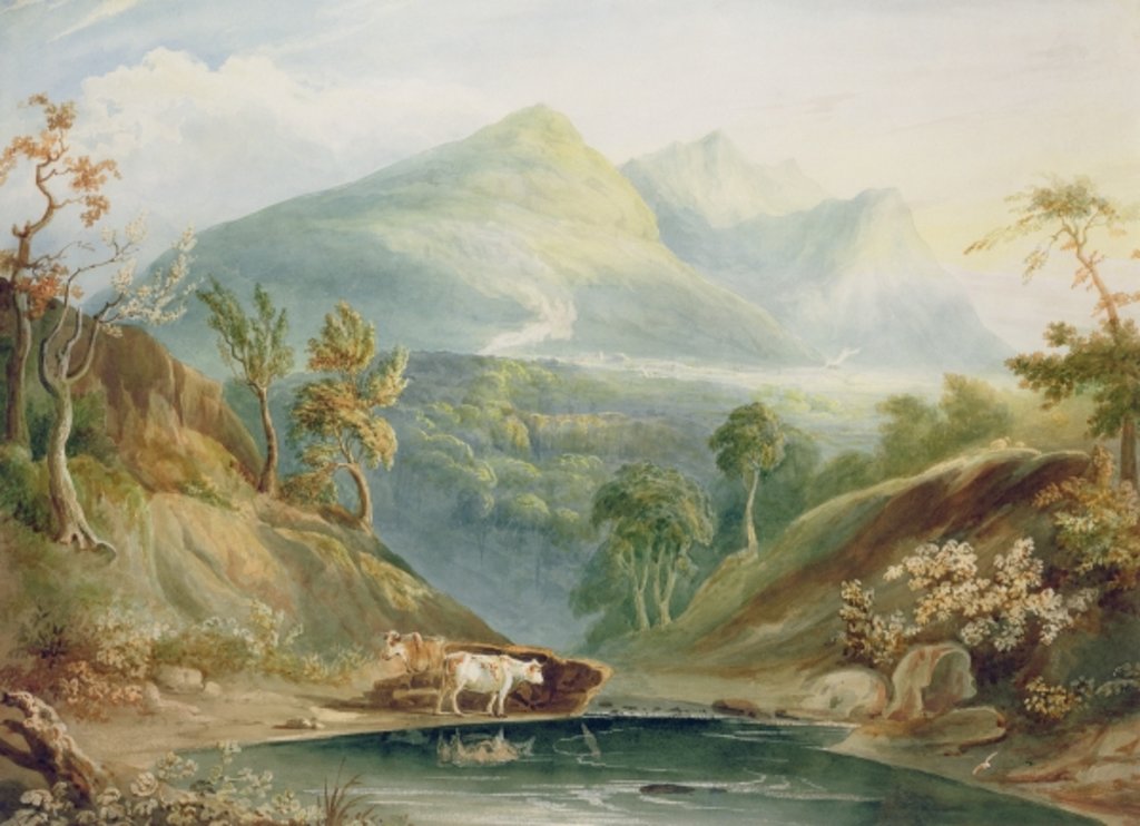 Detail of Extensive Landscape with Cattle Watering by Samuel Jackson