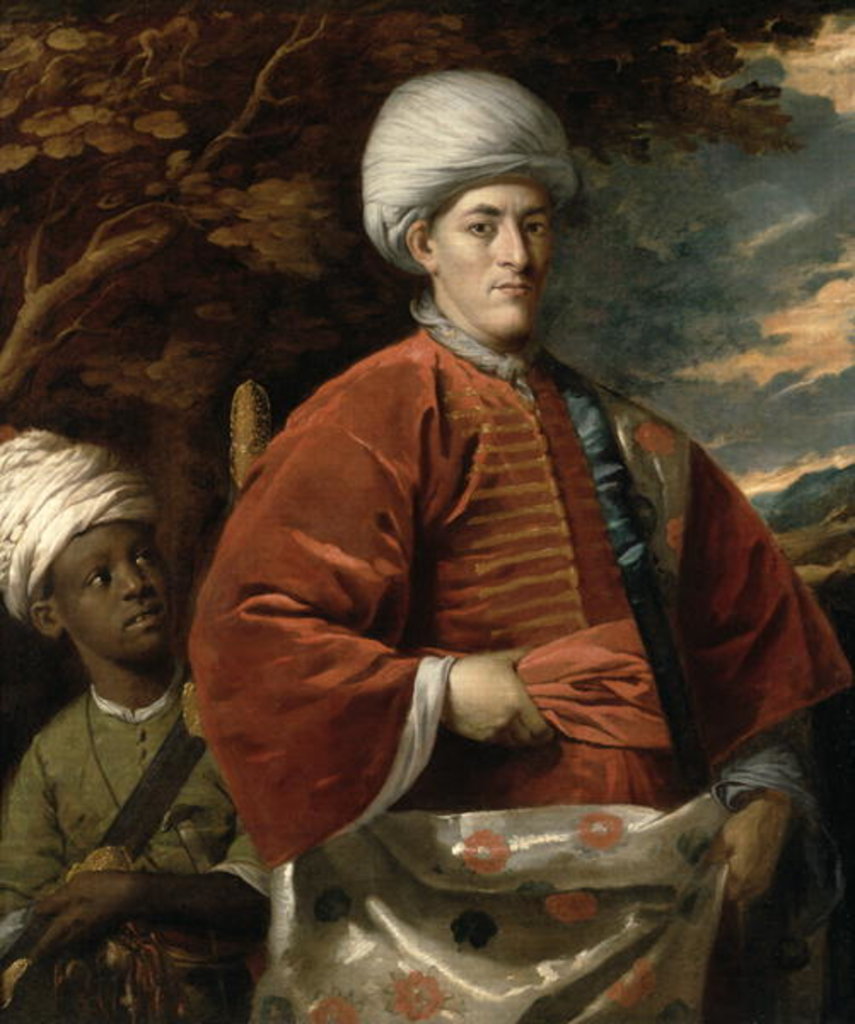 Detail of Portrait of a Gentleman in Oriental Dress with an Oriental Pageboy by Benjamin Wilson