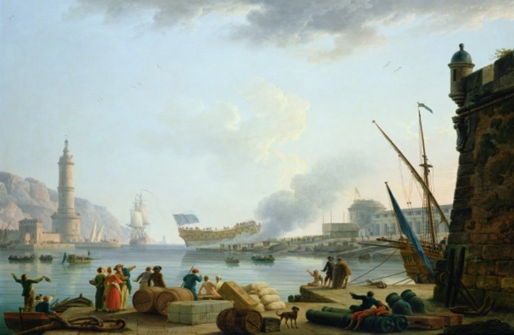 Detail of The Launch of the Warship at the mouth of a Port, 1781 by Claude Joseph Vernet