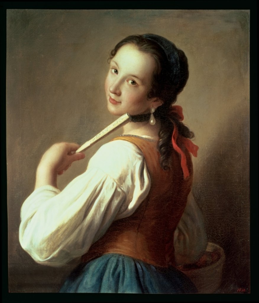 Detail of Young Girl wearing a pearl earring by Pietro Antonio Rotari