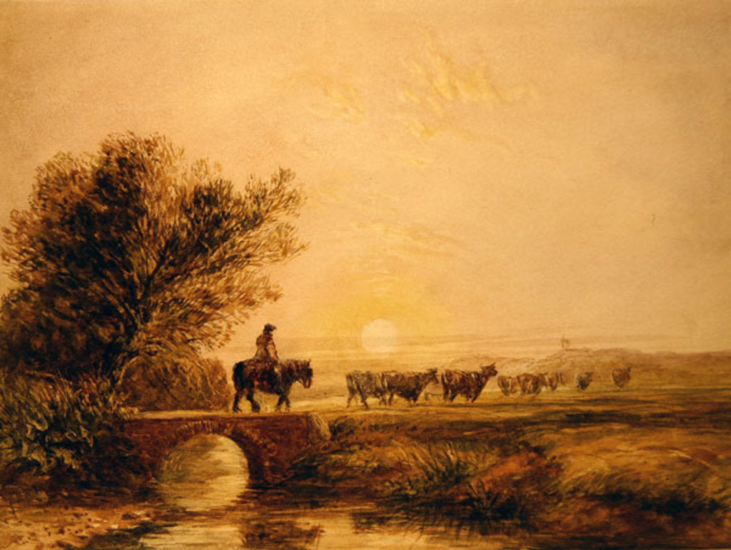 Detail of A Mounted Drover with Cattle Crossing a Bridge at Sunset by David Cox