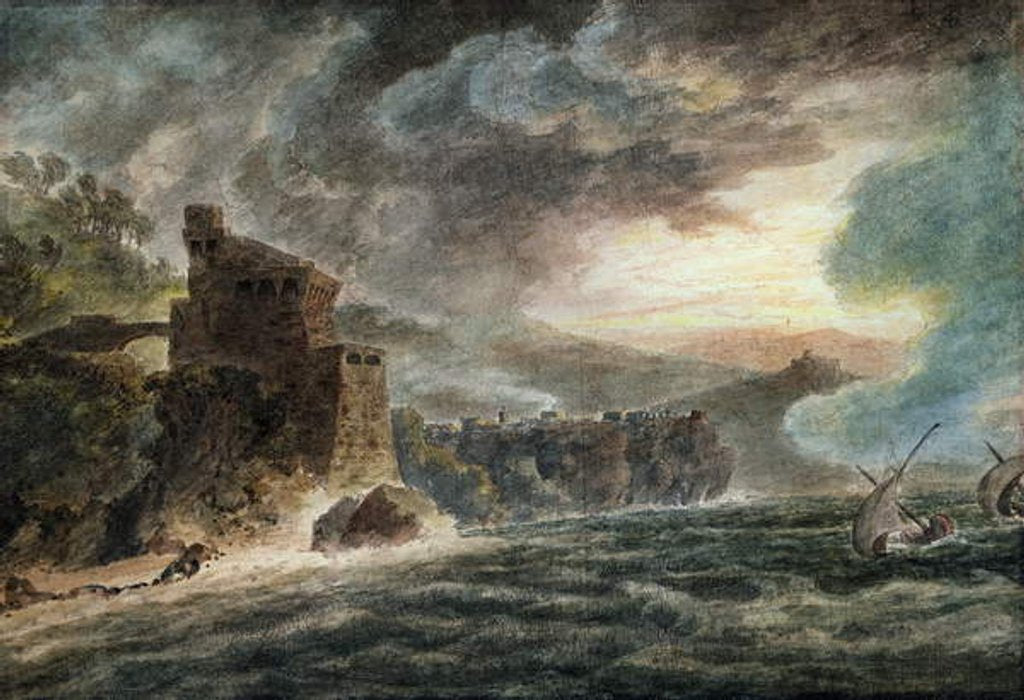 Detail of Near Cetara, with Vietri and the Castle of Salerno in the distance by John Robert Cozens