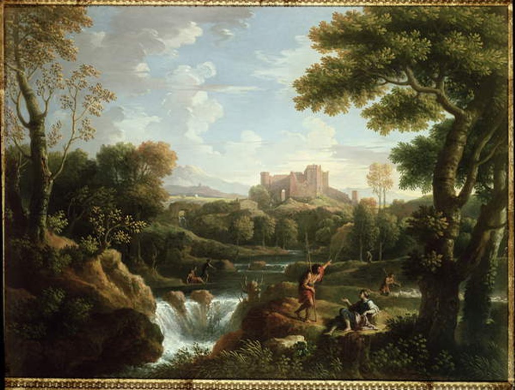 Detail of Arcadian landscape with shepherds by Jan Frans van Bloemen