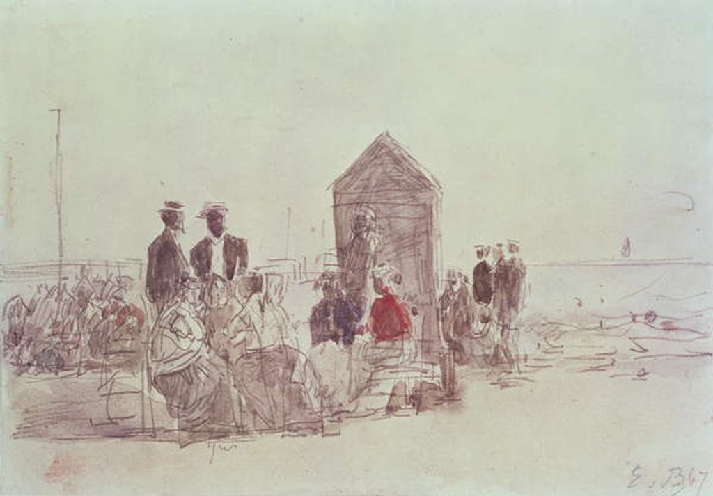 Detail of People on the beach at Deauville, 1867 by Eugene Louis Boudin