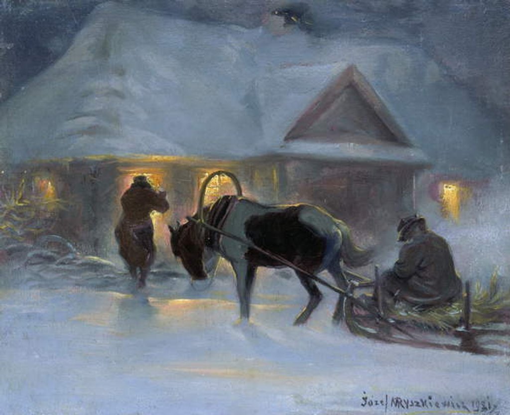 Detail of Winter Evening In Front of a Country House, 1921 by Jozef Ryszkiewicz
