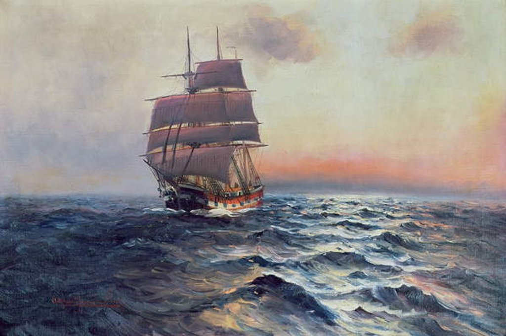 Detail of Sailing Ship at Sea, c.1910 by Alfred Serenius Jensen