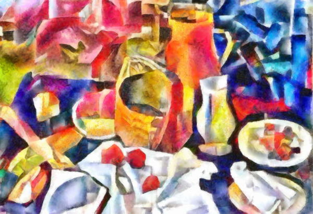 Detail of Basket, glass and jug, 2017 by Alex Caminker