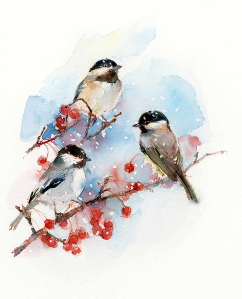 Detail of Chickadees with Berries, 2017 by John Keeling
