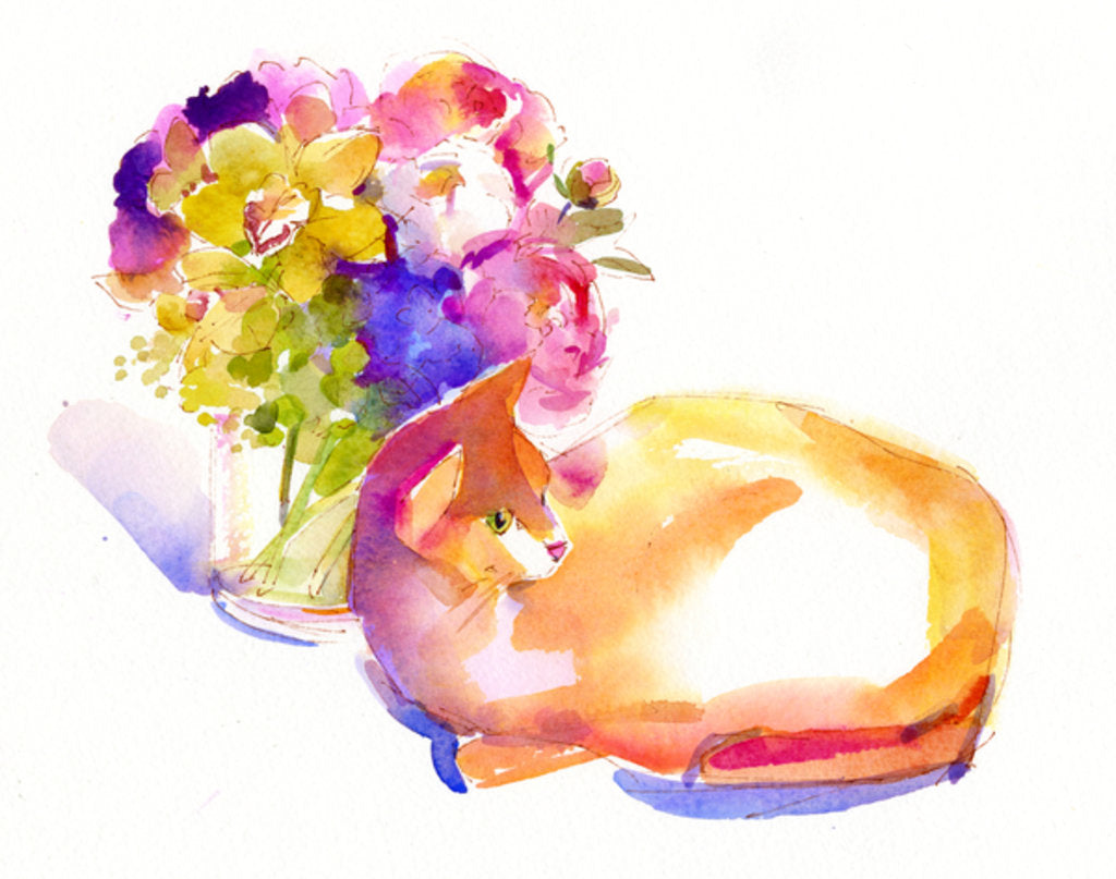 Detail of Orange cat with Flowers, 2014 by John Keeling